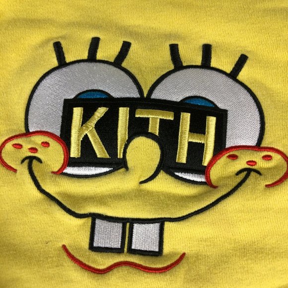 Kith Sponge Bob Squarepants Kids 7 Yellow & Black Embroidered Long Sleeve Hoodie - Picture 6 of 13